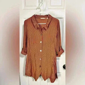 Women’s Soft Surroundings Sasha Tunic Top Button Up Coral Navy Size Medium